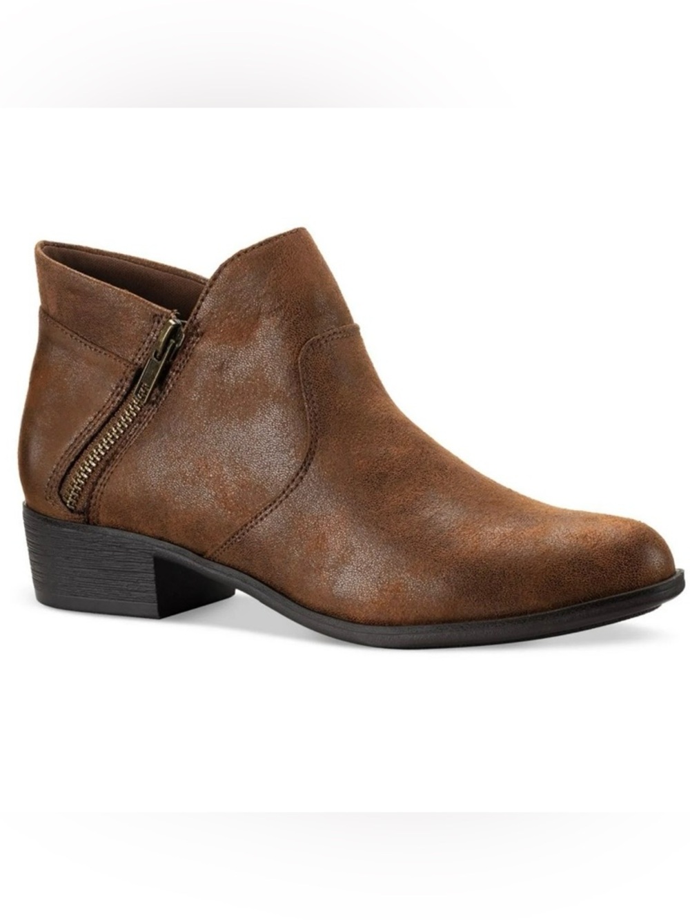 Sun & Stone Adelineep Brown Low Heel Ankle Boot with Side Zip